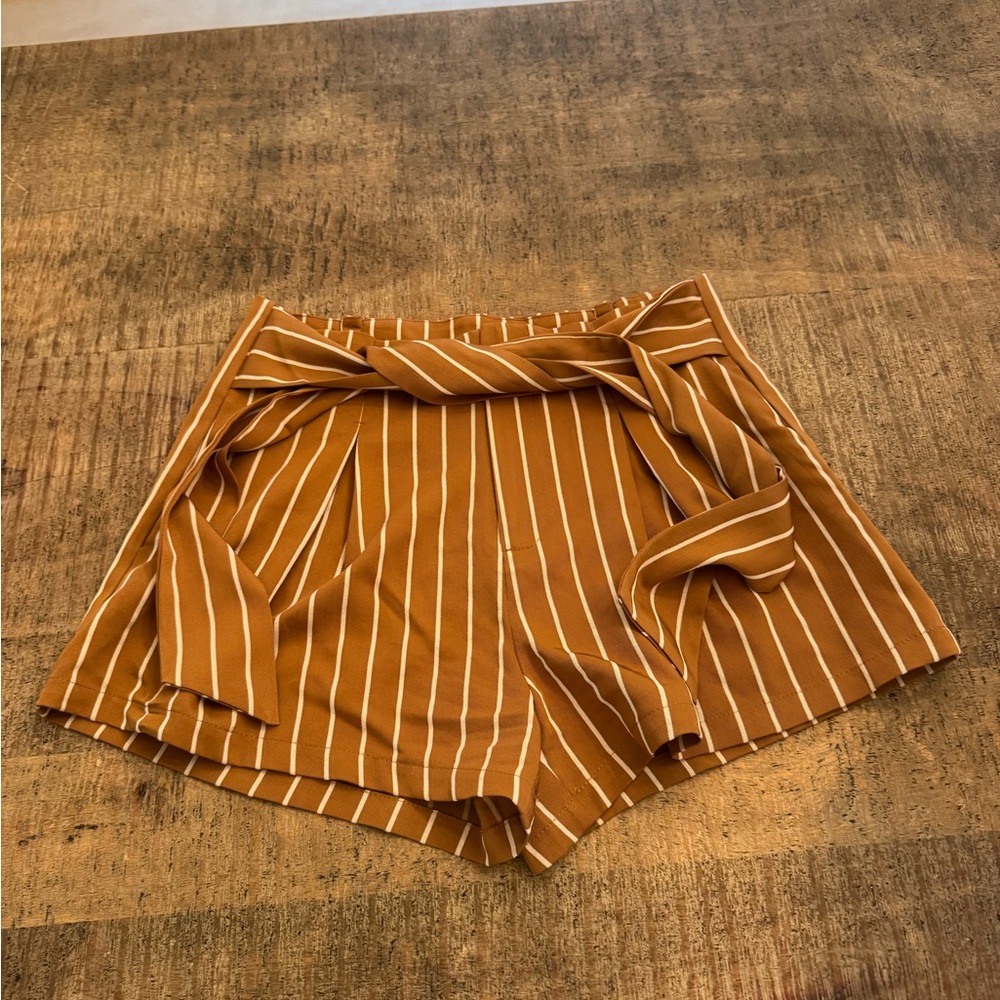 Listicle High Waist Brown Striped Shorts